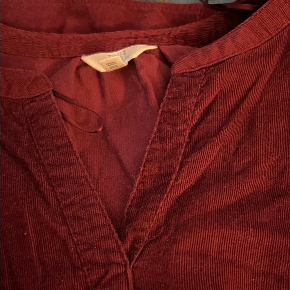 Time And Tru Corduroy V-Neck Dress in Deep Burgundy